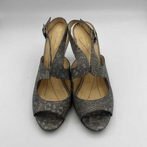 Kate Spade Women's Stormy Grey Lizard Print Strappy Heels Size 6M - Picture 1 of 9